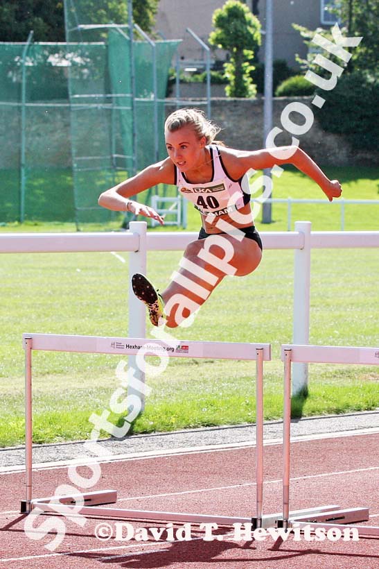 Emma Canning (Whitemoss AC) in the under-18s 100 metres hurdles during the Hexham Decathlon and heptathlon.